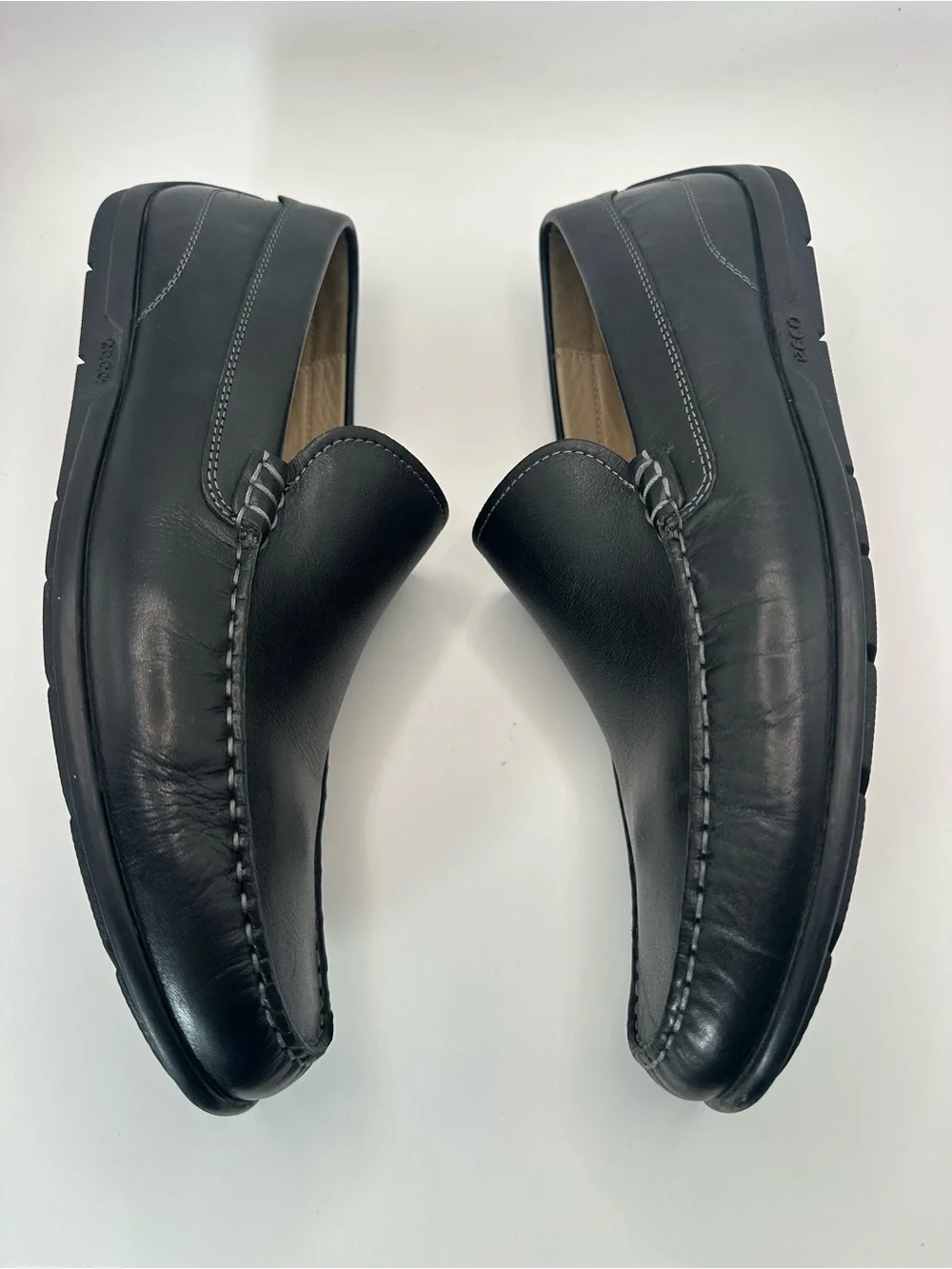 Ecco Black Leather Slip-On Moccasin Loafers size 46 - 12